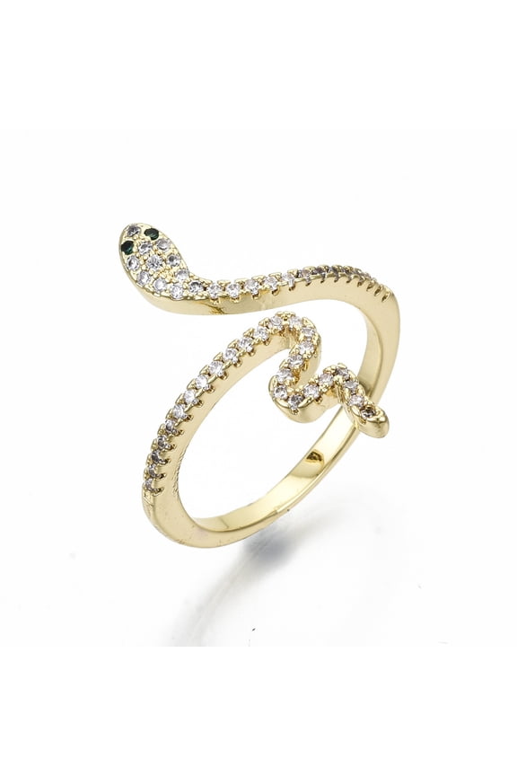2pcs Brass Micro Pave Clear Cubic Zirconia Cuff Rings Open Rings Wide Band Rings Cadmium Free & Nickel Free & Lead Free Snake golden Size 6 3/4 17mm