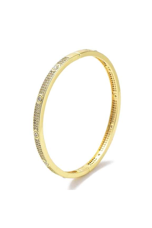 2pcs Brass Micro Pave Clear Cubic Zirconia Hinged Bangles for Women Real 18K golden Plated Inner Diameter: 2-1/4 inch(5.8cm) 4.5mm