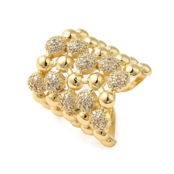 2pcs Brass Micro Pave Clear Cubic Zirconia Open Cuff Rings Wide Band Rings for Women Golden 23.5mm Adjustable for DIY