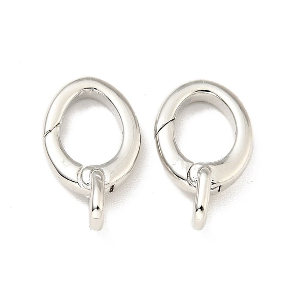 2pcs Brass Spring Gate Rings Oval Cadmium Free & Lead Free Long-Lasting Plated Platinum 15.5x9x2.5mm Hole: 1.8x2.5mm