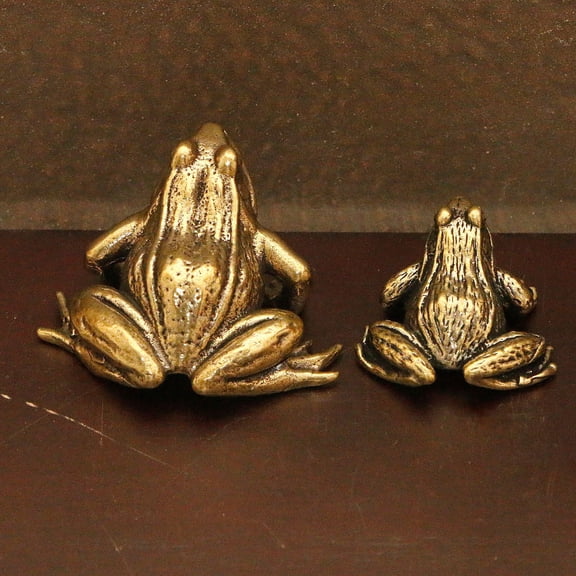 CIMAXIC Vintage Brass Toad Statue, Golden Shui Animal Sculpture for Decor 2Pcs