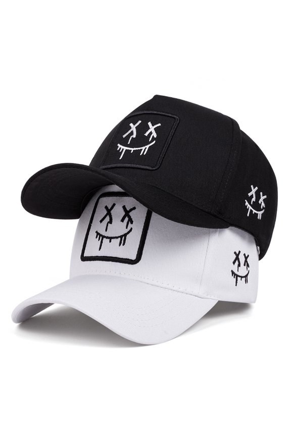 2pcs Breathable Sun-Protective Adjustable Baseball Cap - Joyful Face Embroidered Outdoor Hat for Men & Women