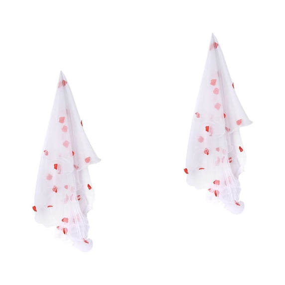 2pcs Bridal Veil Transparent Mesh Bride Veil with Flower Petals for Wedding Hairstyle (Red Flower)