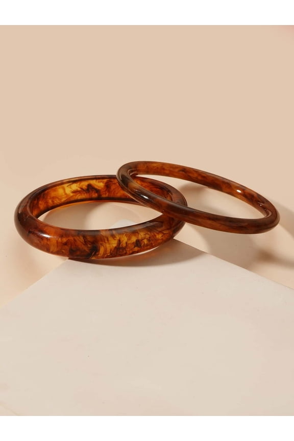 2pcs Brown Tortoiseshell Bangle Set For Women