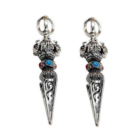 2pcs Buddhist Vajra Dorje Phurba Pendant 3D Dagger Amulet Protection Meditation Yoga Necklace Pendant (Antique Silver)
