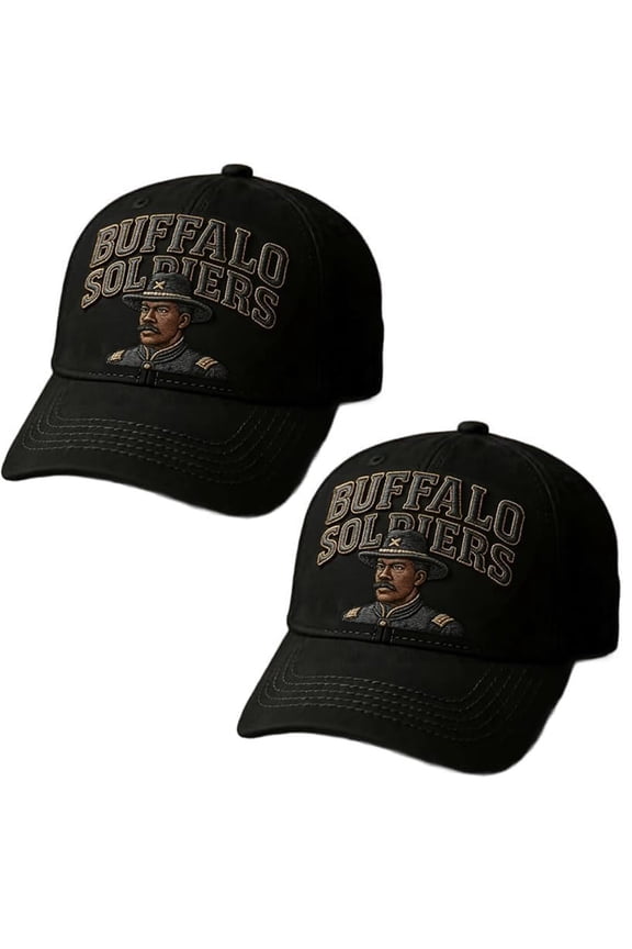 2pcs Buffalo Soldier Hat Vintage Embroidered Baseball Cap, Distressed Cotton Baseball Hat Adjustable Dad Hat