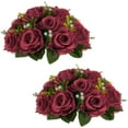 thumbnail image 1 of 2pcs Burgundy Fake Flowers Plastic Floral Ball 15 Heads Artificial Rose Flower Arrangement for Wedding Centerpiece Table Décor, 1 of 7