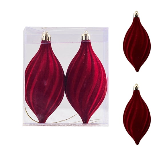 2pcs Burgundy Velvet Christmas Taper Ornament Flocked Conical Shaped Ball Hanging Ornaments for Wedding Party Home Proposal Decor