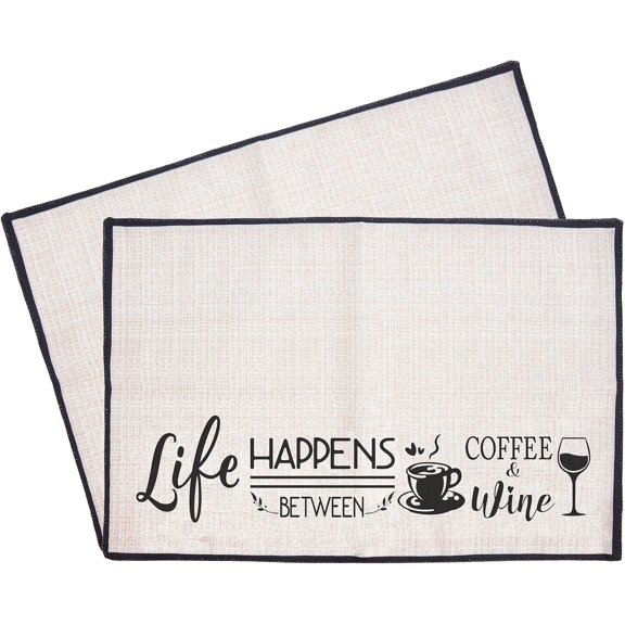2pcs Burlap Coffee Bar Mat 20?X14? with Fabric Backing for Kitchen Countertops - Life Happens Between Coffee & Wine DIY