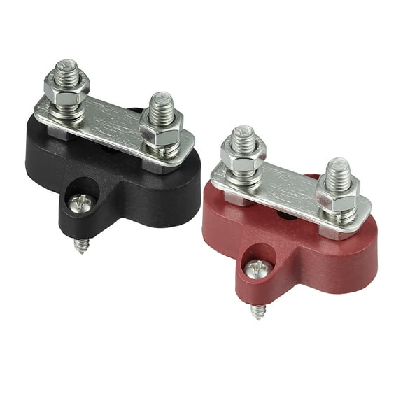 2pcs Bus Bar Junction Block 1/4" M6 Dual Power Post Insulated Terminal Stud Distribution Block for Auto Car Black Red
