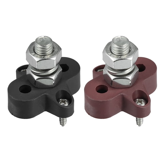 2pcs Bus Bar Junction Block 3/8" M10 Single Power Post Insulated Terminal Stud Distribution Block for Auto Red Black