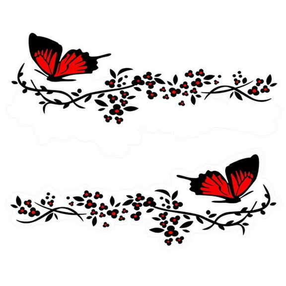 2pcs Butterfly Flower Decal Car Fashion Anti-Scratch Decorative Sticker Van Wall Laptop Door Window Sticker Red