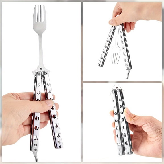 2pcs Butterfly Fork And Spoon Set, Tactical Folding Stainless Steel Butterfly Fork for Travel Camping Hunting BBQ Kitchen