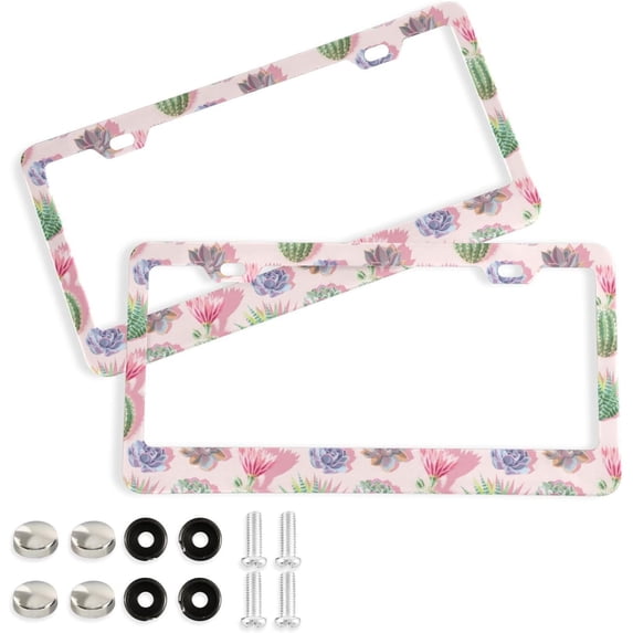 2pcs Cactus License Plate Frame for Car Accessories Rustproof License Plate Cover with Screws for US Vehicles 12x6 Inch(417) Home Decor
