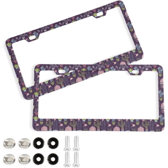 2pcs Cactus Pattern License Plate Frame for Car Accessories Rustproof License Plate Cover with Screws for US Vehicles 12x6 Inch（318） Home Decor