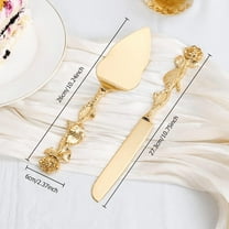 2pcs Cake Cutting Set For Wedding, Gold Rose Cake Knife And Server Set For Engraved Pastry Pie Server Cake Pizza Cutter, Birthday Bridal Gift