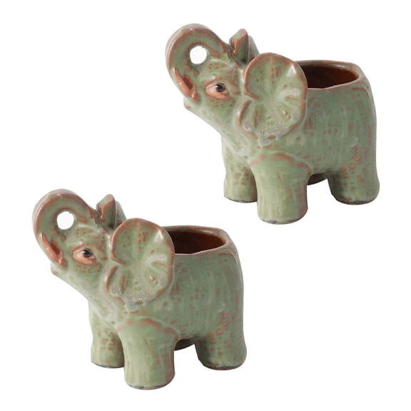 2pcs Ceramic Elephant Flowerpots Decorative Desktop Cute Elephant Pot Craft Ornaments