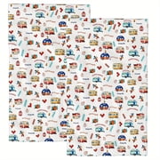 Camping Kitchen Towel Set of 2, 24 x 16 inches, Absorbent, Happy Camper Design with Hanging Loop