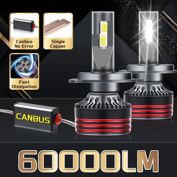 2pcs Canbus Headlight Bulbs H7 H4 H11 9005 HB3 9006 HB4 - 60000LM 6500K White LED, No Error Decoding, 2pcs 60000LM 6500K White LiGHT, Compatible with Cars, Trucks, SUVs, Without Battery