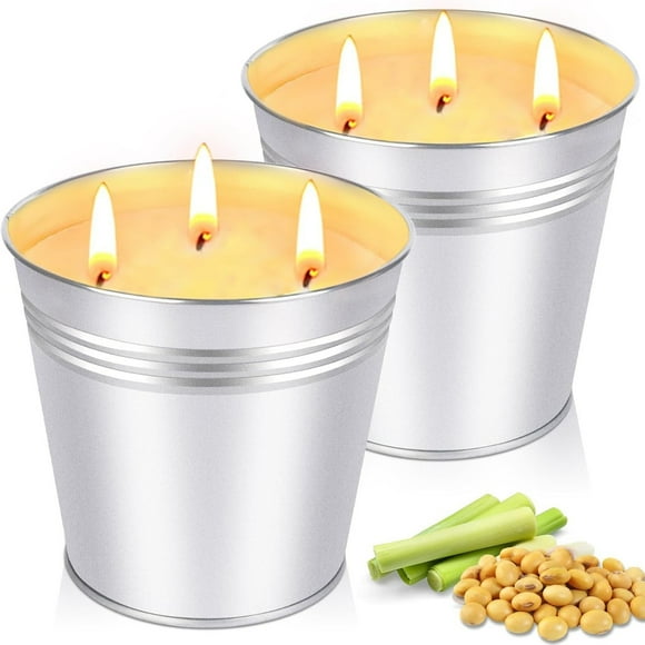 2pcs Candles Outdoor,Large 34oz Citronella Candle for Home Patio,3 Wicks Natural Soy Candle for Summer,200 Hours Long Lasting Burn Outside Candles for Garden,Yard Balcony,Summer Camping