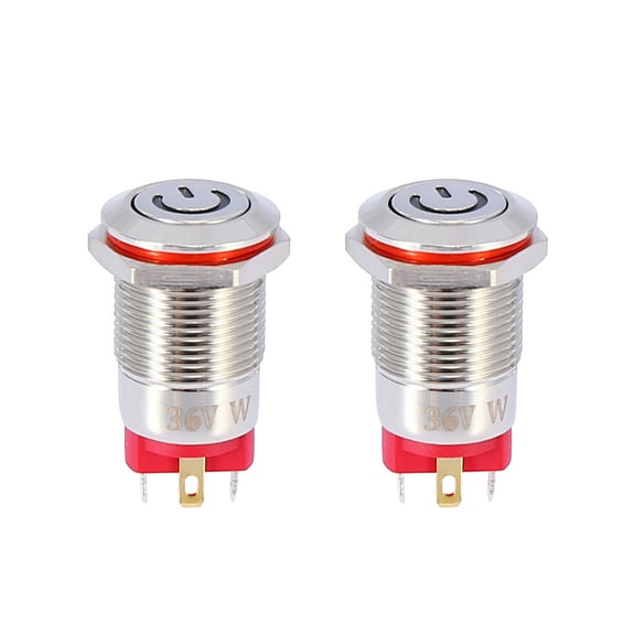 2pcs Car 12mm 4 Pin Momentary Latching Push Button Switch Red LED Light DC 9-36V