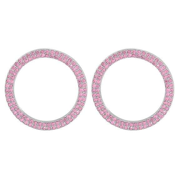 2pcs Car Auto Engine Start Stop Decoration Ring Two Rows Rhinestone Push Start Button Knob Trim Knob Bling Ring Pink