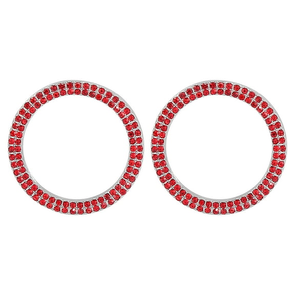 2pcs Car Auto Engine Start Stop Decoration Ring Two Rows Rhinestone Push Start Button Knob Trim Knob Bling Ring Red