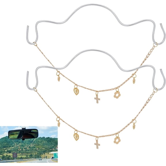 2pcs Car Hanging Ornaments Cute Alloy Flower Leaf Pendants with Aluminum Chains Rearview Mirror Hanging Charms Car Interior Pendant Decor Accessories for DIY Rear View Mirror Home Window