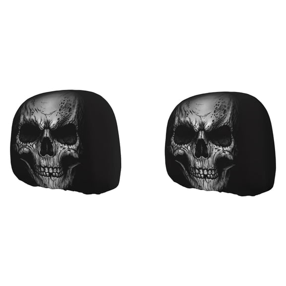 2pcs Car Headrest Covers Halloween Skull Design Soft Polyester Protector Easy To Clean Car Interior Accessory