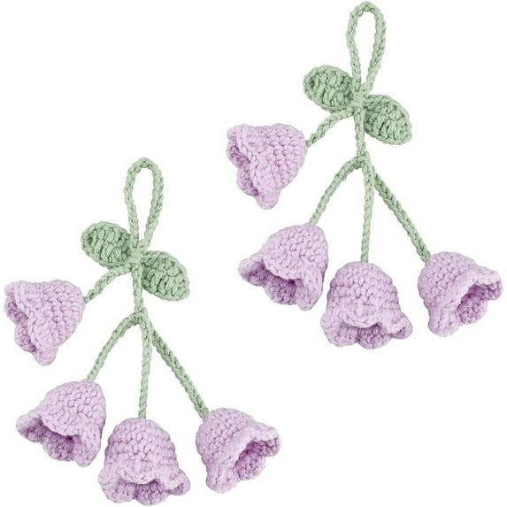 2pcs Car Mirror Hanging Accessories 7.4inch Lilac Crochet Lily of The Valley Hanging Flower Decor Crochet Flower Pendant for Auto Rear View Mirror Car Interior Hanging Accessories