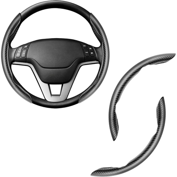 2pcs Carbon Fiber Anti-Skid Steering Wheel Cover, Waterproof & Segmented Butterfly Design, Universal 99% Vehicle Wheel Cover Protector, Car Interior Accessories, (Black)