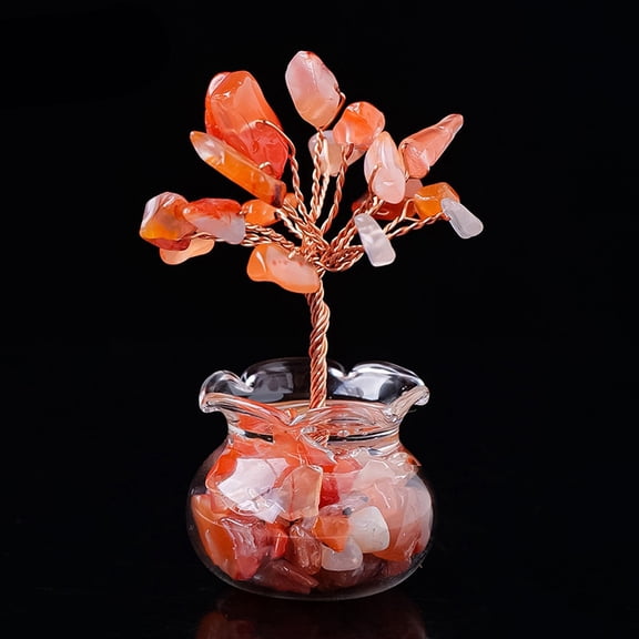 2pcs Carnelian Chips Tree Decorations Glass Vase Base Copper Wire Feng Shui Stone Gift for Home Desktop Decoration 55mm