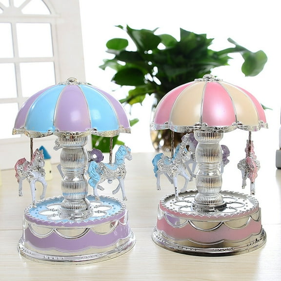 2pcs Carousel Music Box Rotate LED Light Luminous Rotation - Purple+Pink