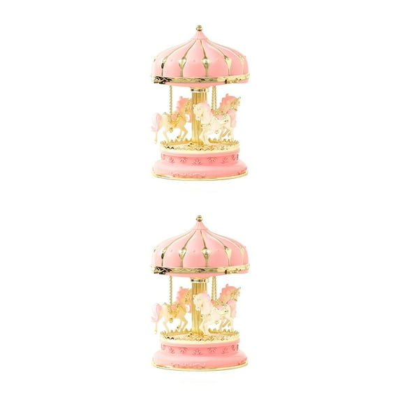 Rotating Wooden Horse Music Box, Pink, Creative Romantic Desktop Decoration, 2Pcs