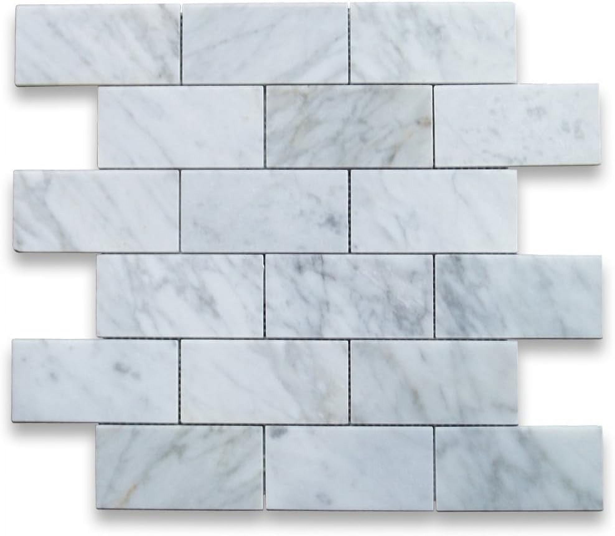 2pcs Carrara White Marble 2x4 Grand Brick Subway Mosaic Tile Polished Kitchen Bath Wall Floor Backsplash Shower (1 Sheet)