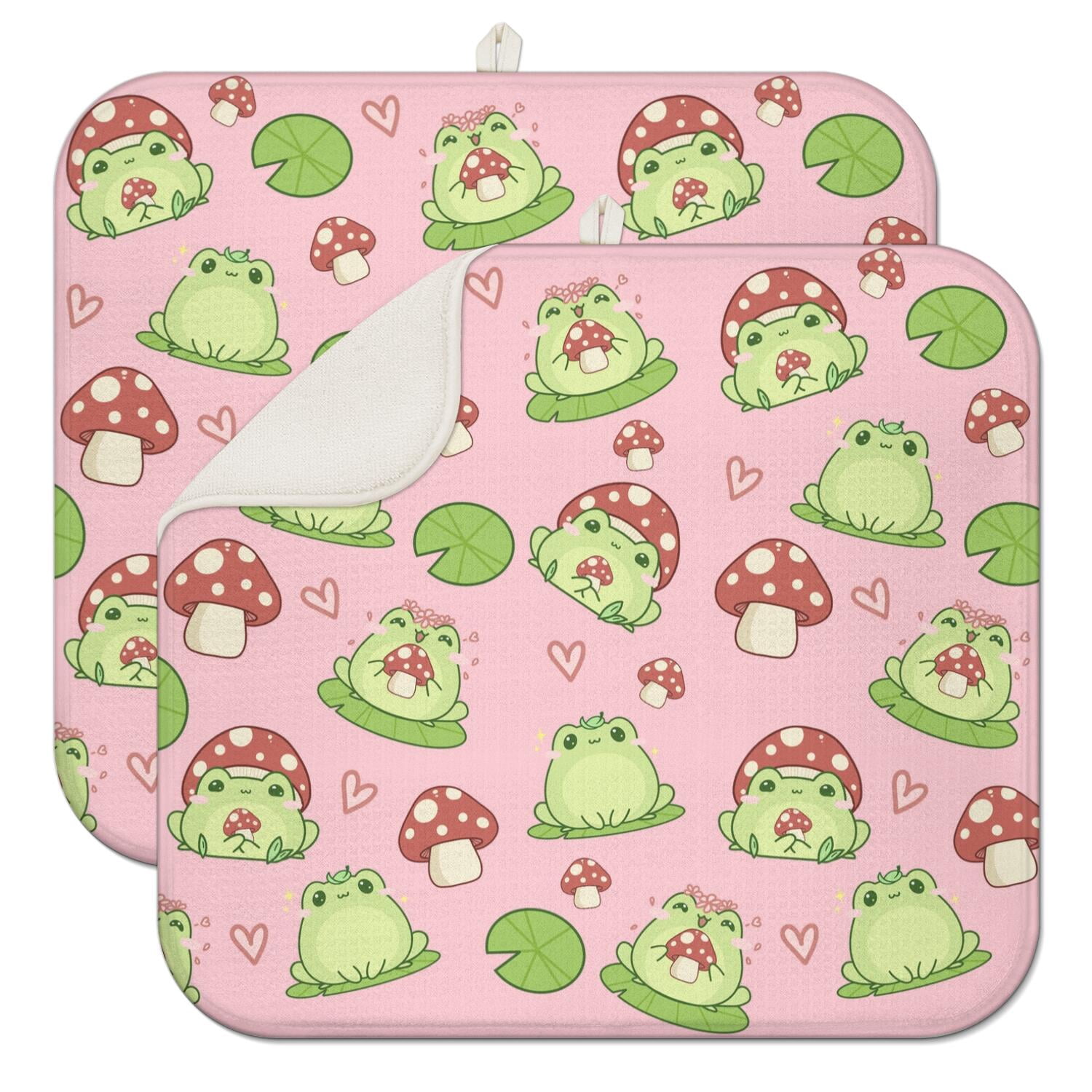 2pcs Cartoon Frog Drying Mat Set, Super Absorbent Microfiber Dish Rack ...