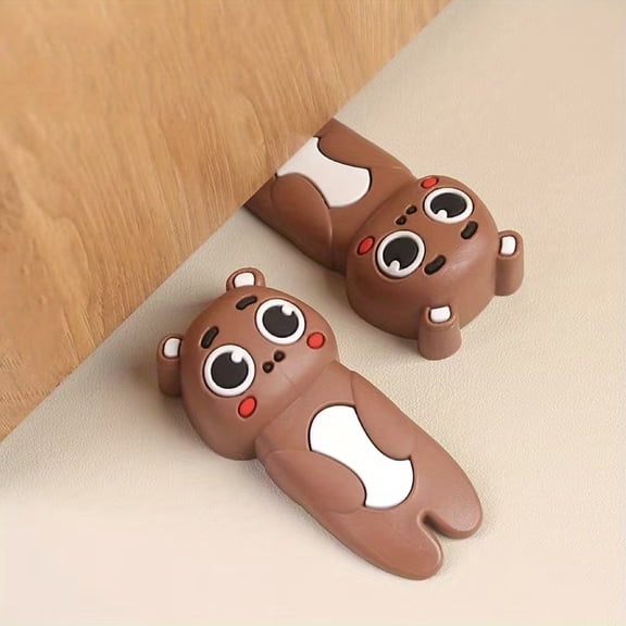 2pcs Cartoon Fruit Bear Door Wedge Stopper with Storage Box - Windproof Anti-Collision Door Block for Home Safety