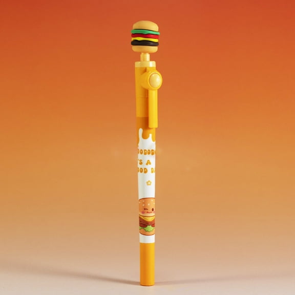2pcs Cartoon Gel Pens, Fun Food Gel Ink Pens, Fine Tip 0.5mm, Quick-Dry Black Ink, Smooth Writing Stationery Fidget Spinning Gel Pen, Rotating Pen Tail for Stress Relief, Hamburger