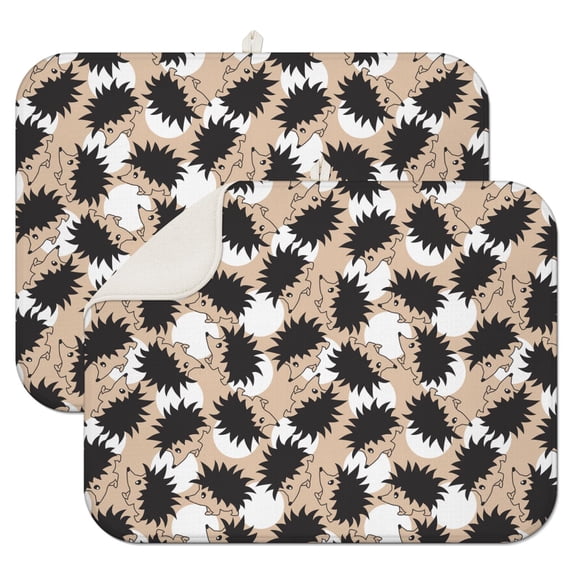 2pcs Cartoon Hedgehog Sink Drying Mat - Absorbent & Reusable Kitchen Mat with Adorable Hedgehog Print, Thick 3-Layer Construction