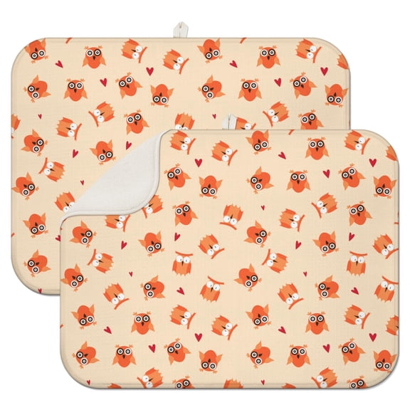 2pcs Cartoon Owl Dish Drying Mat Super Absorbent Microfiber Heat Resistant Countertop Protector