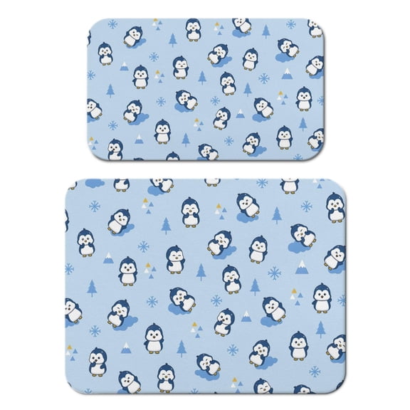 2pcs Cartoon Penguin Coffee Station Mats - Ultra Absorbent 4-Layer Design for Coffee Machine, Decorative and Durable Kitchen Mat Set