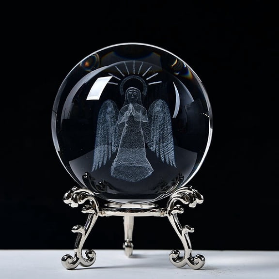 2pcs Carving Ball Glass Sphere Decoration with Tone Alloy Stand Clear Angel & Fairy 60mm