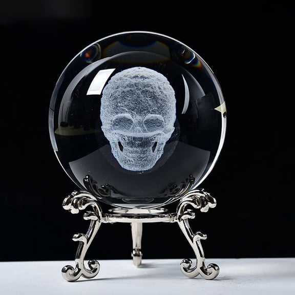 2pcs Carving Ball Glass Sphere Decoration with Tone Alloy Stand Clear Skeleton 60mm