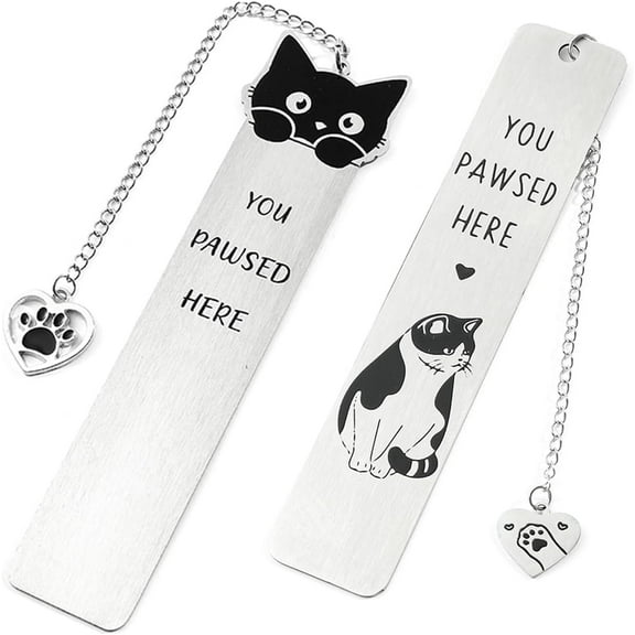 2pcs Cat Bookmark Cat Gifts for Cat Lovers, Book Marks for Reading Women, You Pawsed Here Cute Cat Book Accessories for Reading Lovers, Book Lover Bookish Gift