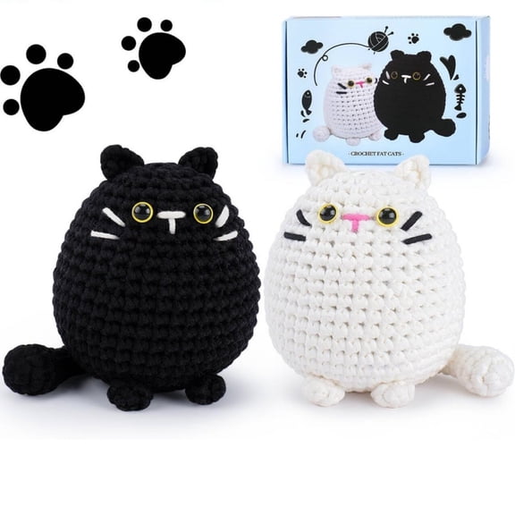 2pcs Cat Crochet Kits for Beginners Adults Kids, Crochet Starter Kit with Step-by-Step Video Tutorials, Crochet Animals Kits DIY Craft Knitting Kit