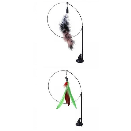 2pcs Cat Feather Toys Long Rod W/ Suction Cup Teaser Toy Training Toy