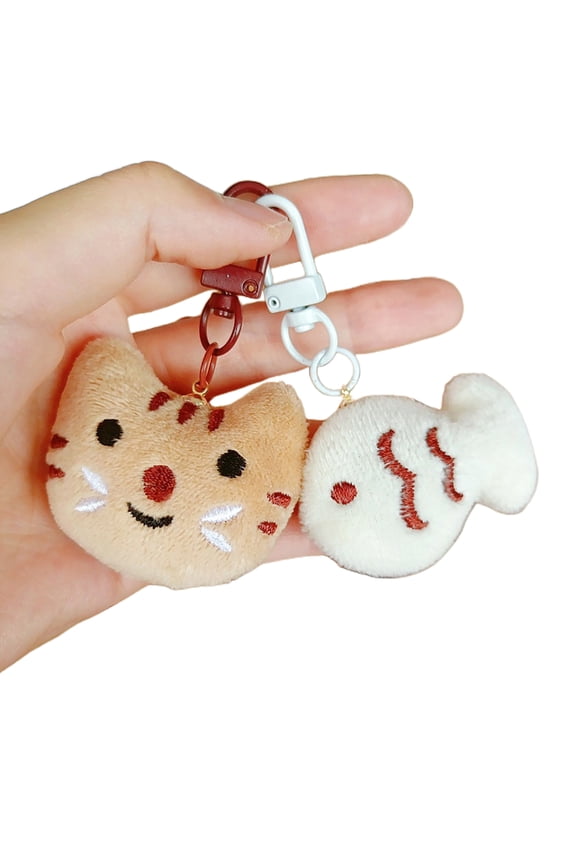 2pcs Cat Fish Phone Chain Korean Cartoon Plush Toy Y2K Fashion Jewelry Keyring