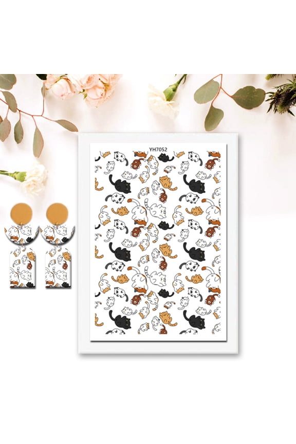 2pcs Cat Pattern Ceramics Clay Water Transfer Paper Underglaze Transfer Decals for Earrings Pendants Colorful 13.8x9.5mm