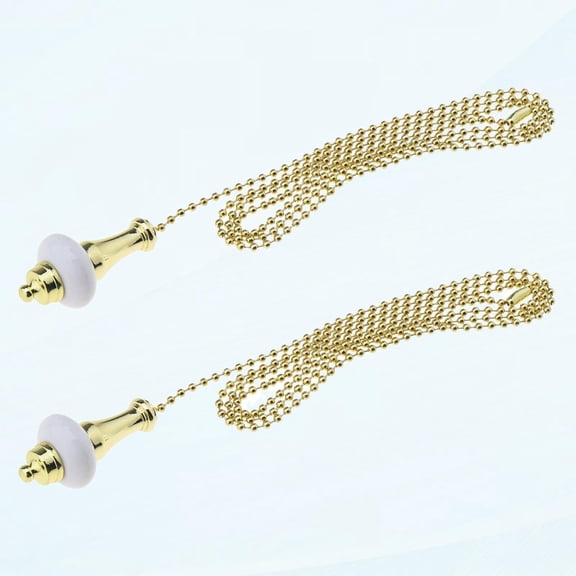2pcs Ceiling Fan Light Switch Cord Pull Weight Handle Extension Beaded Chain Stainless Steel Gold Ceramic 1m