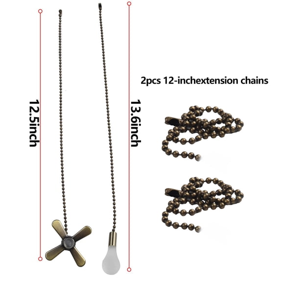 2pcs Ceiling Fan Pull Chain Beaded Ball Extension Chains with Light Bulb Fan Pulls Set with Connector Ceiling Light Fixtures